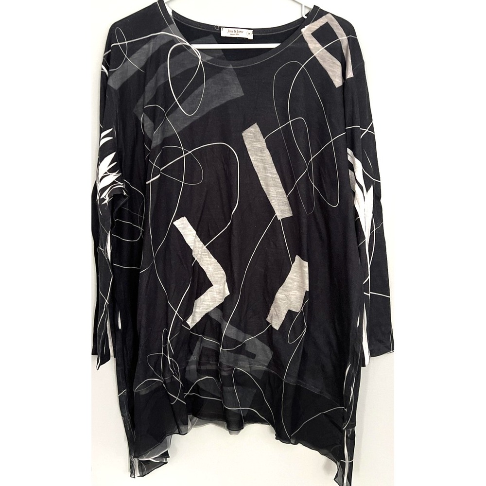 Jess &‎ Jane Shirt Womens 2X Abstract Print Long Sleeve Made USA Art Top